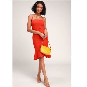 Irresistible Ways Red Orange Ruffled Midi Dress